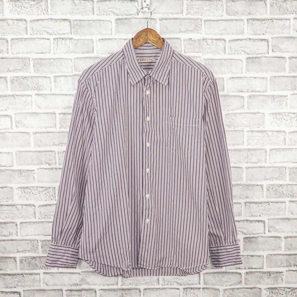 MASON'S of Italy Button up Shirt in White Purple Striped Size Large